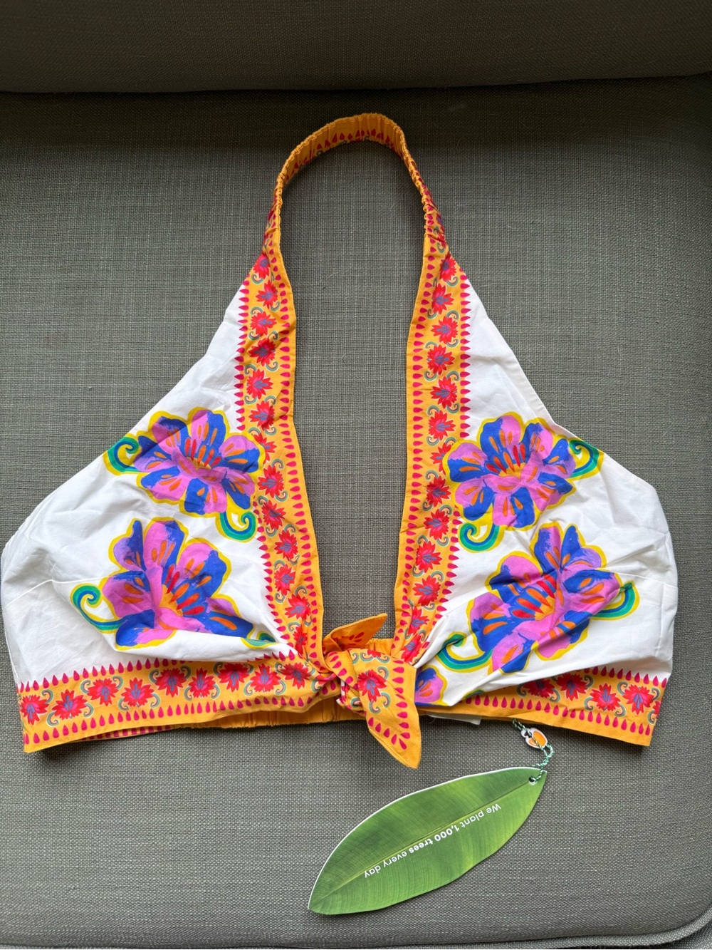 Farm Rio Vivid Garden Halter Bikini Crop Top Tie Front Stretch Large NWT Floral - Picture 2 of 8